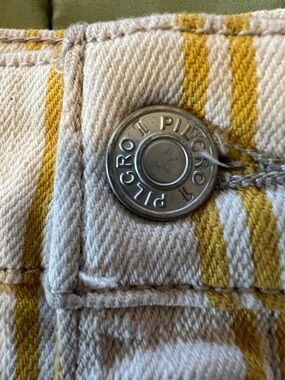 Pilcro Cream Denim with Mustard Yellow Stripes and Logo Button by anthropology